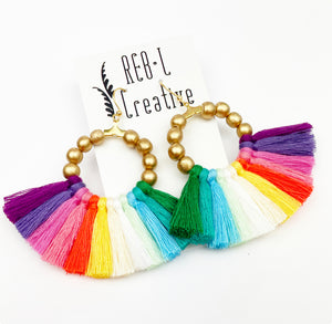 REBL OG Tassel Hoops- Beaded Rainbow