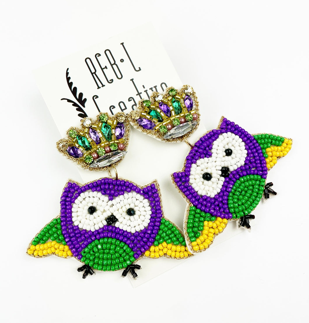 Mardi Gras Earrings - Owls