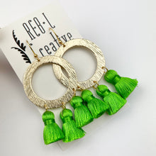 Load image into Gallery viewer, Happy Tassel Hoops - Bright Silk Green
