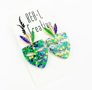 Mardi Gras Earrings - Acrylic Sparkle Mask Studs