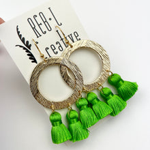 Load image into Gallery viewer, Happy Tassel Hoops - Bright Silk Green
