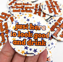 Load image into Gallery viewer, BUTTON - Look Good &amp; Drink Stars - Navy/Orange
