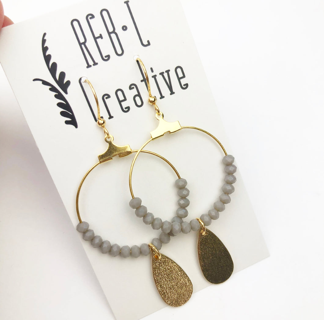Simple Beaded Teardrops - Grey