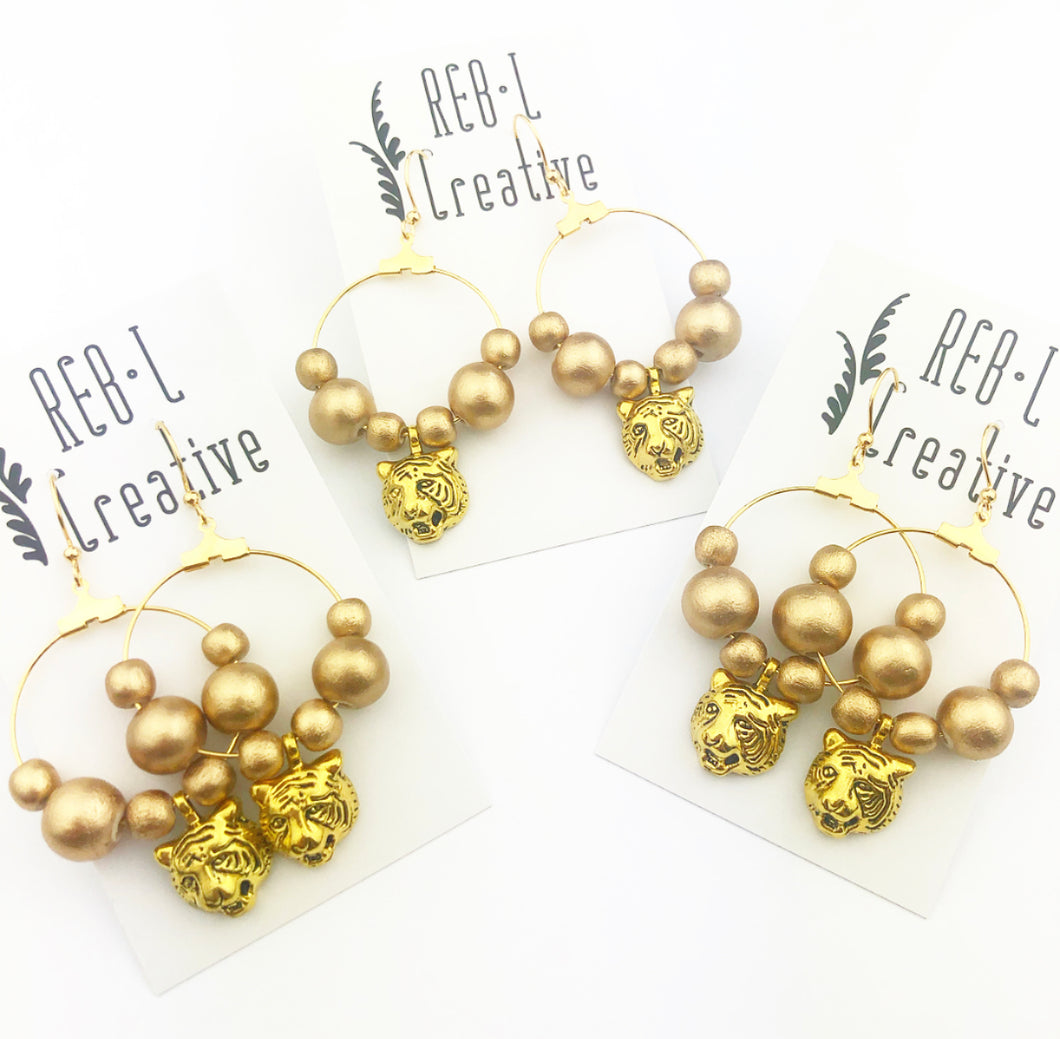 Geaux Team Earrings - Beaded Tiger