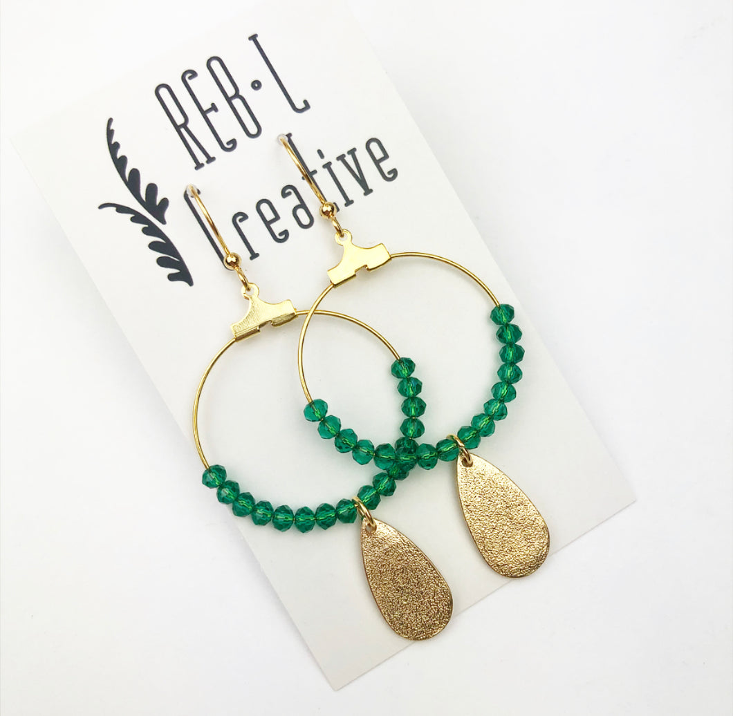 Simple Beaded Teardrops - Green