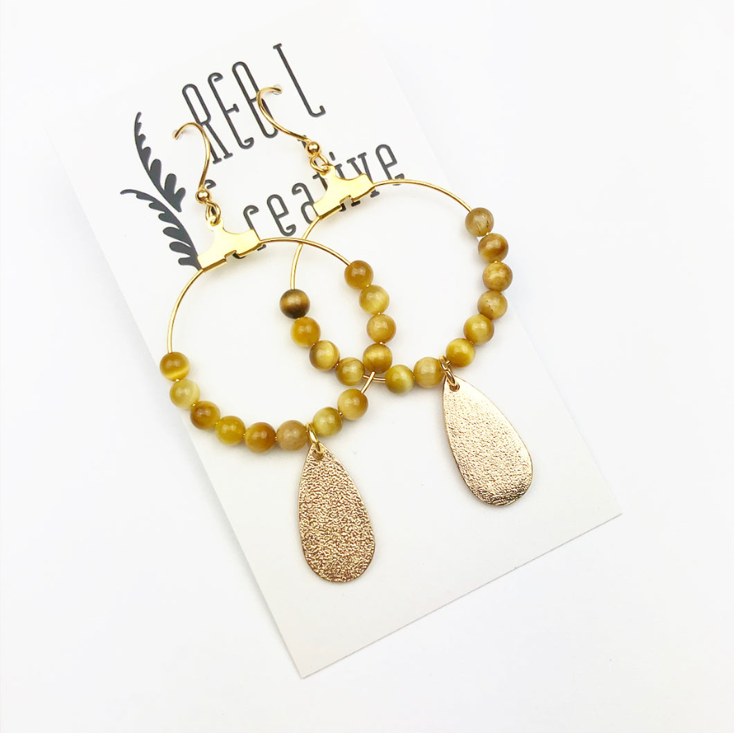 Simple Beaded Teardrops - Tiger’s Eye