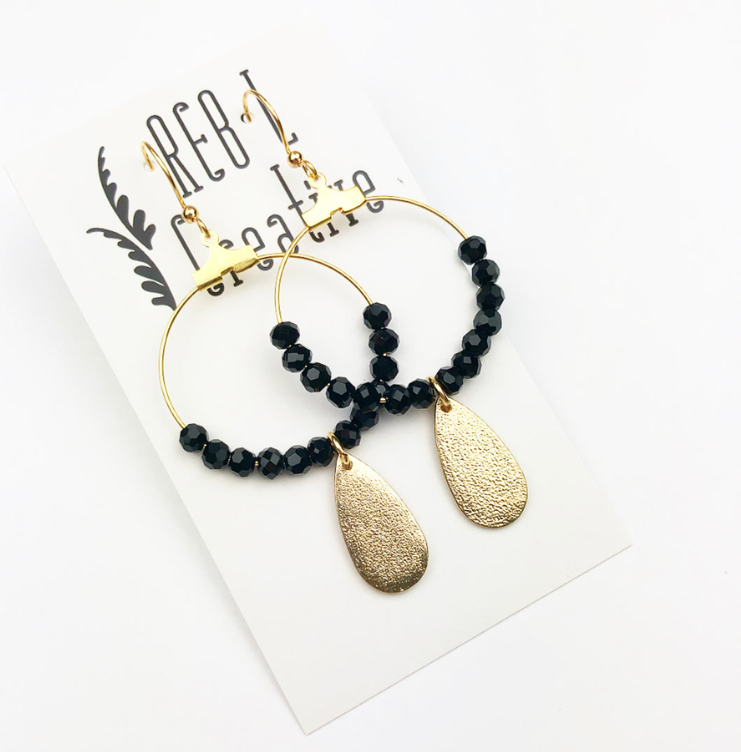 Simple Beaded Teardrops - Black