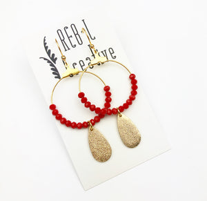 Simple Beaded Teardrops - Red
