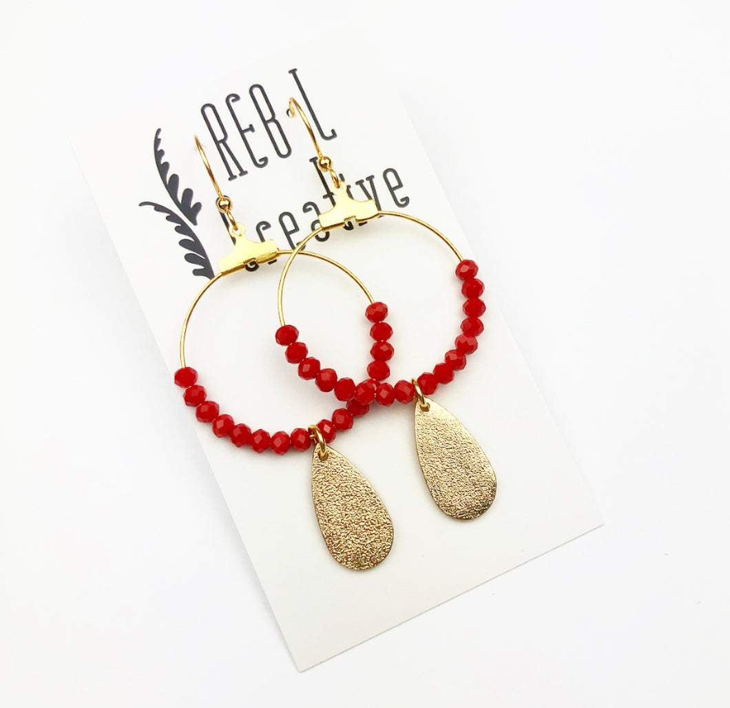 Simple Beaded Teardrops - Red