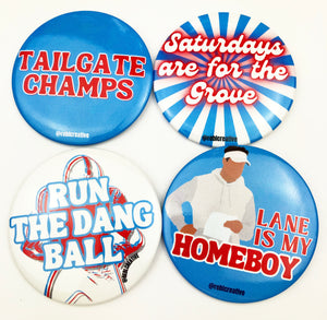 GAME DAY BUTTON- Run The Dang Ball - Red & Blue