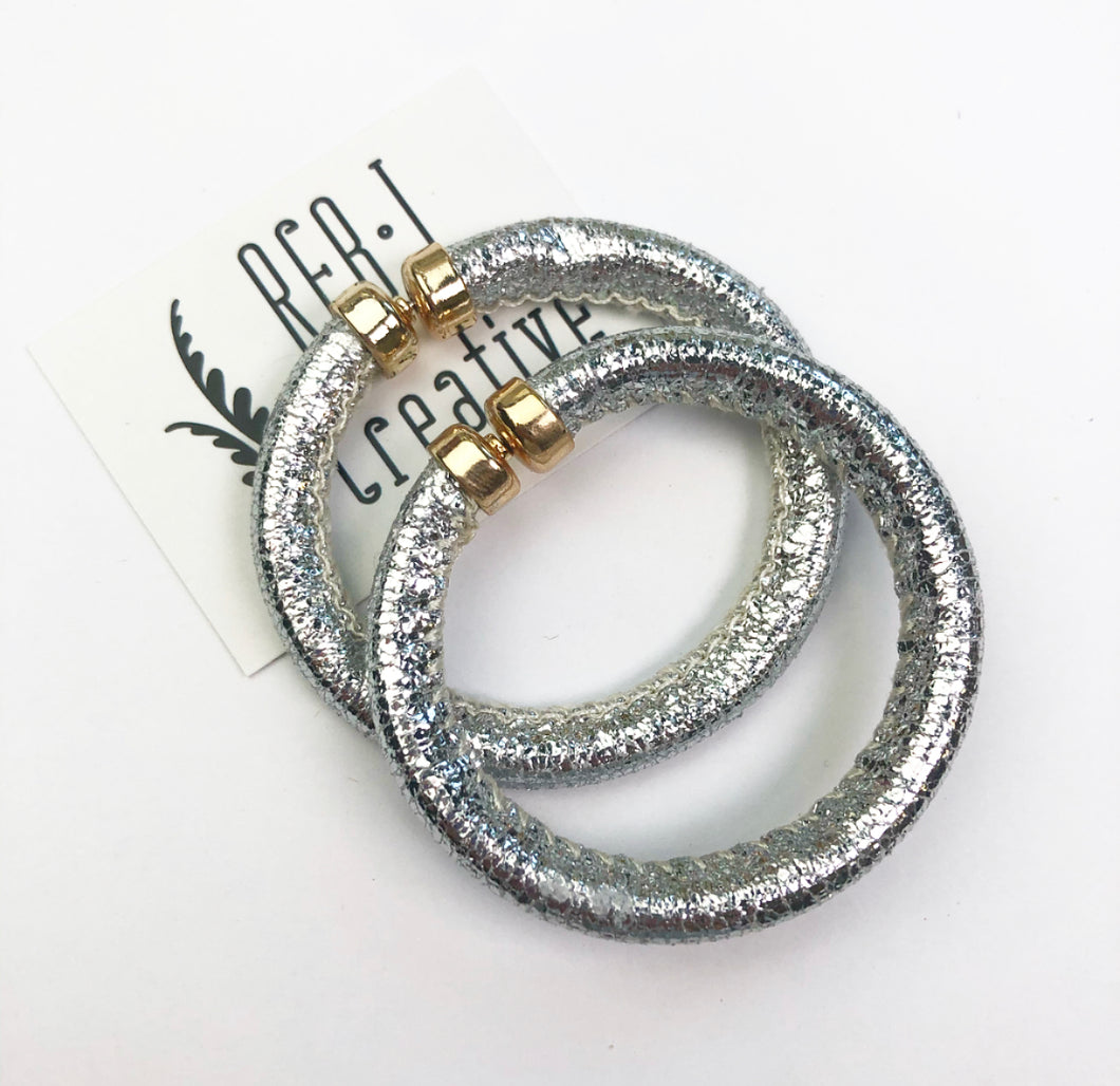 Metallic Faux Leather Hoops - Silver