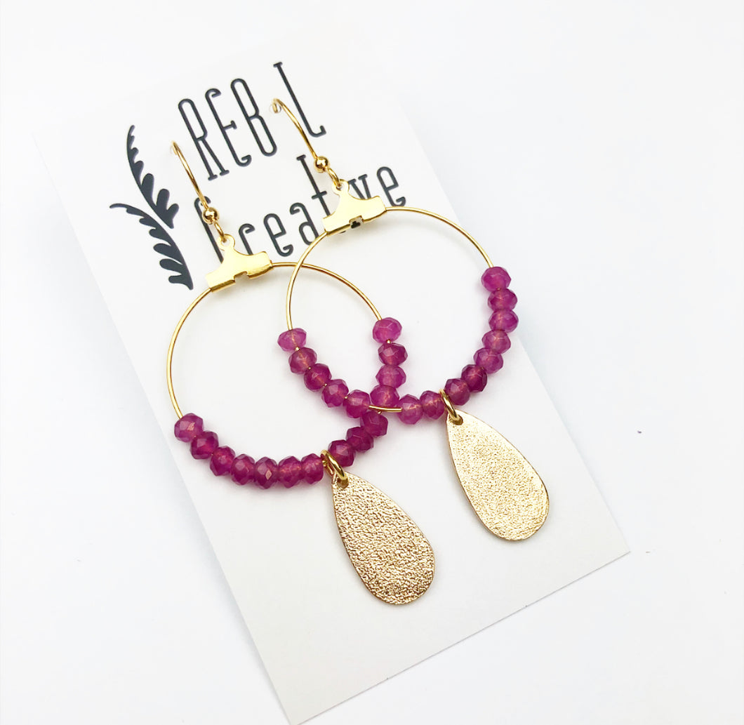 Simple Beaded Teardrops - Magenta Stone