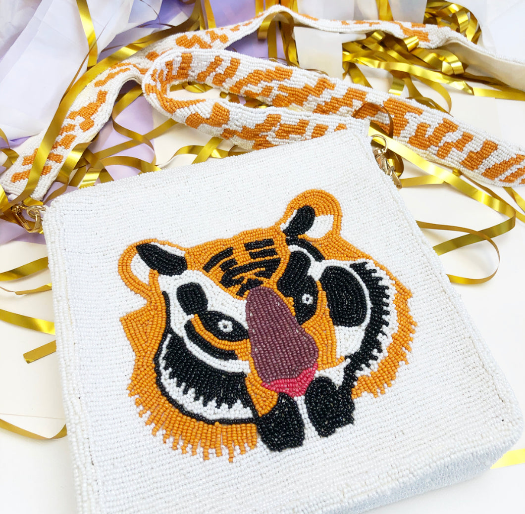White Tiger Beaded Purse
