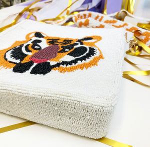 White Tiger Beaded Purse