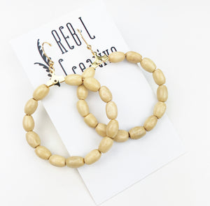 Simple Beaded Hoops - Natural Wood