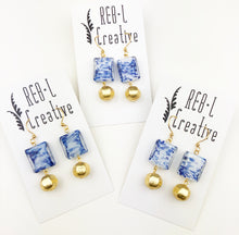 Load image into Gallery viewer, Garden Party Earrings - Square Water Dangle
