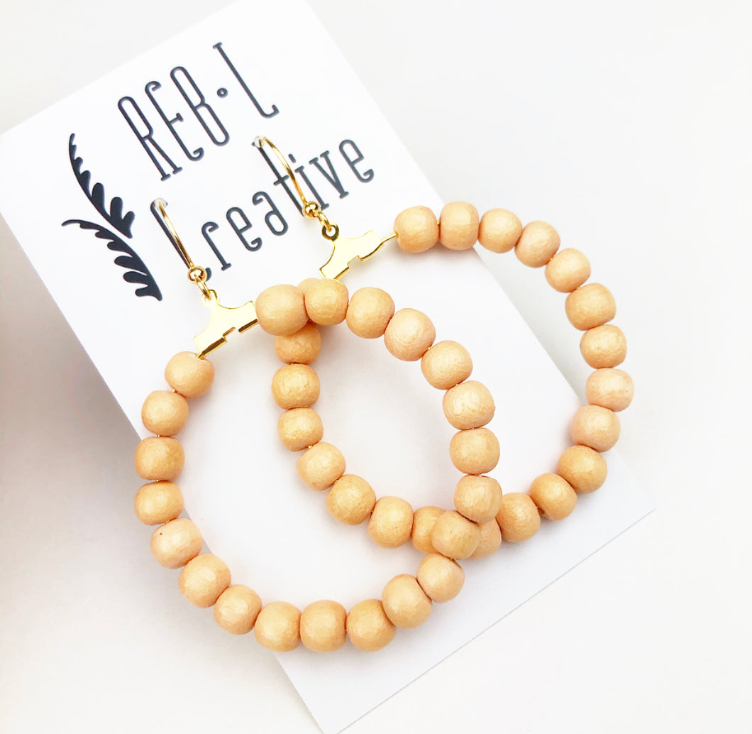 Simple Beaded Hoops - Mustard Wood