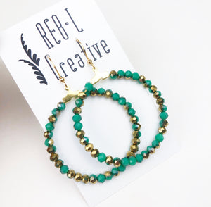 Simple Beaded Hoops - Green and Gold