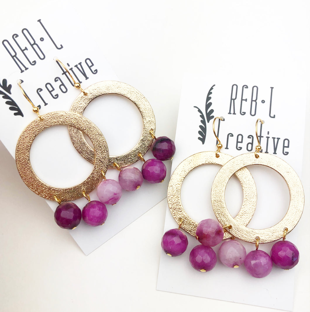 Triple Threat Charm Earrings - Purple Agate