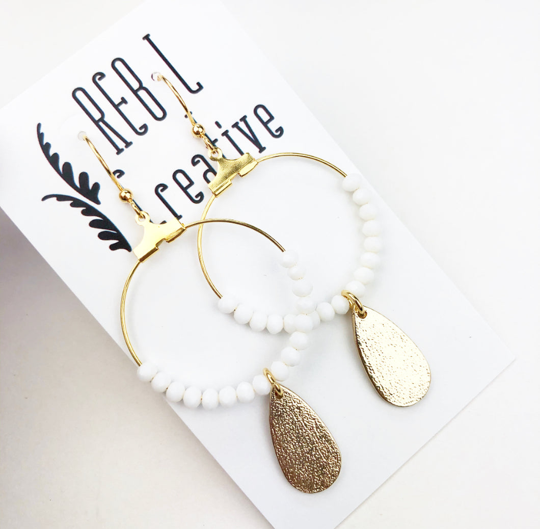 Simple Beaded Teardrops - White