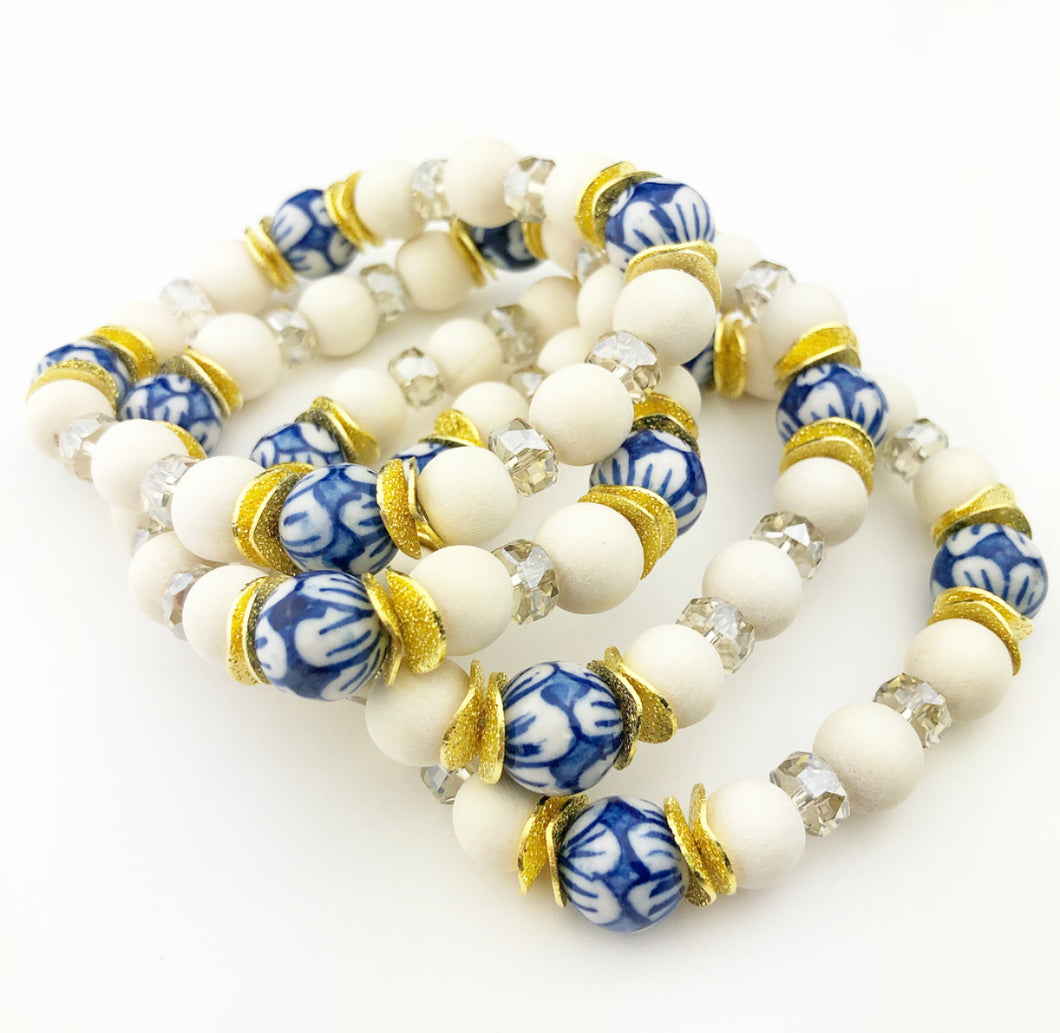 Southern Garden Bracelets - Cream and Blue