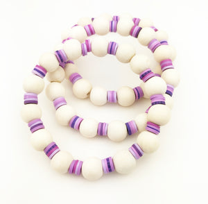 Spacer Bauble Bracelets - White Purple Mix