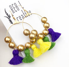 Load image into Gallery viewer, Mardi Gras - Bright Yellow Happy Tassel Hoops
