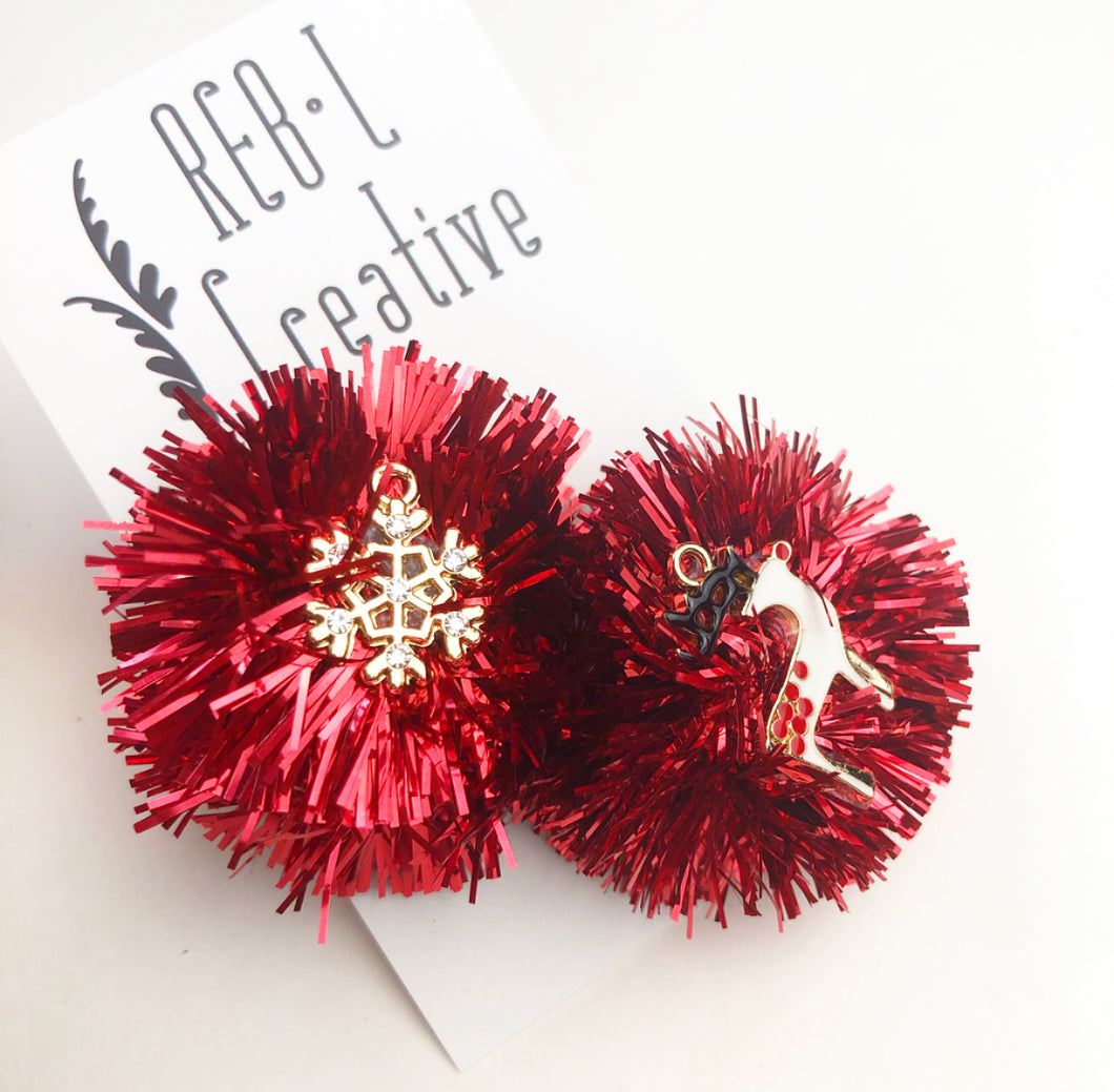 Christmas Tinsel Studs - Red