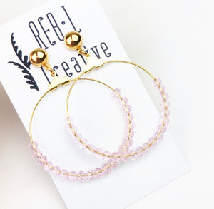 Studded Simple Beaded Hoops - Clear Pink