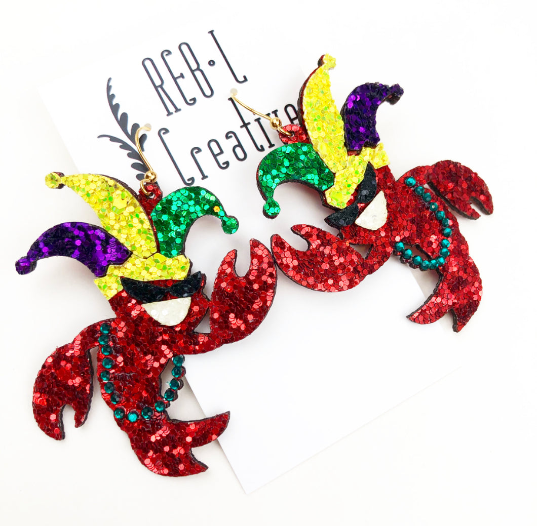 Mardi Gras Earrings - Crawfish